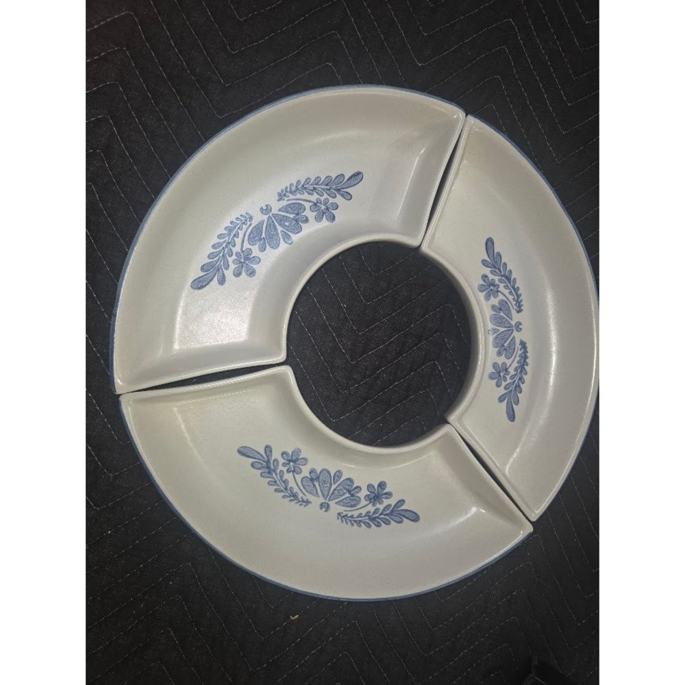 Pfaltzgraff Yorktowne 180Y Lazy Susan Relish Dish Inserts Set of 3 Blue Floral